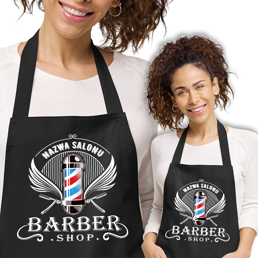 Černá zástěra pro barbera do obývacího pokoje Jméno Vzory
