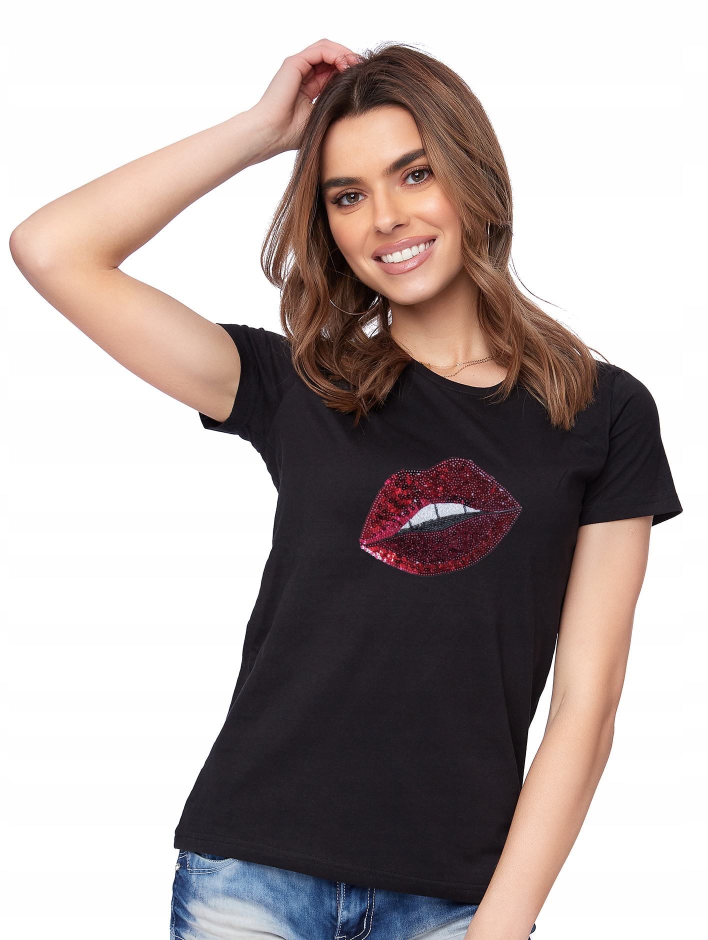 

T-shirt Koszulka Damska Cekiny Nadruk Usta M