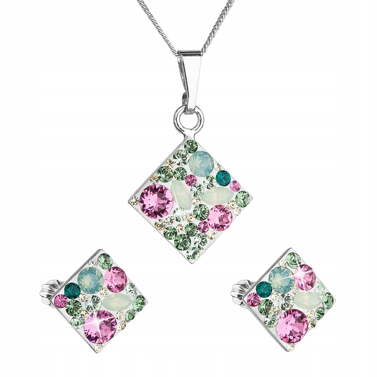 Sada šperků s krystaly Swarovski zelený kosočtverec 39126.3 chrysolite