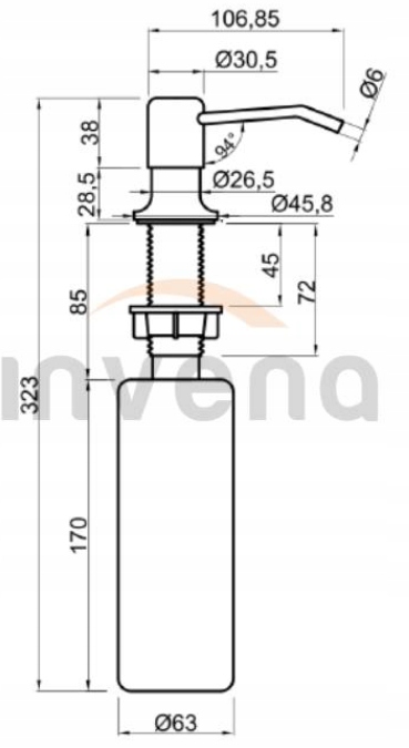 DOZOWNIK DO PŁYNU DO MYDŁA CZARNY DO ZLEWU UMYWALKI NA PŁYN DO ZLEWU POMPKA Materiał dominujący metal