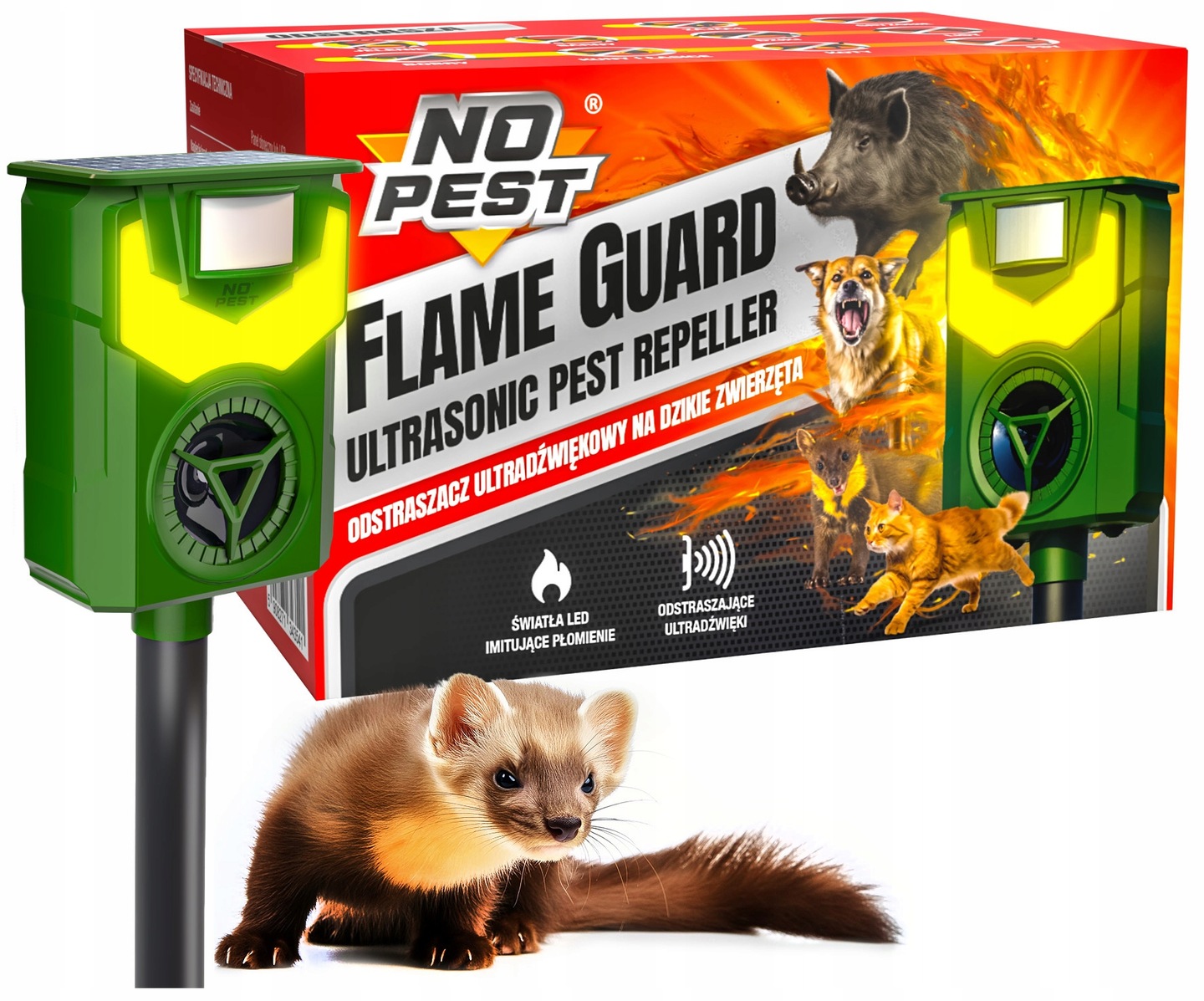 Ultradźwiękowy Odstraszacz Kun Na Kuny No Pest Flame Guard Przeciw Kunom