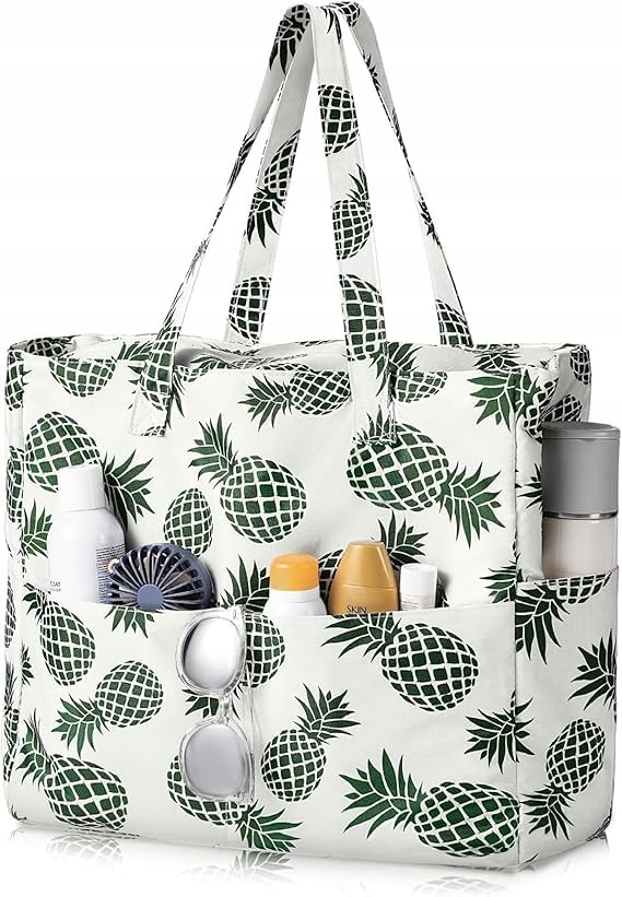 Plážová Taška XXL 45 L Voděodolná 9 Kapes Zip Vzor Ananas