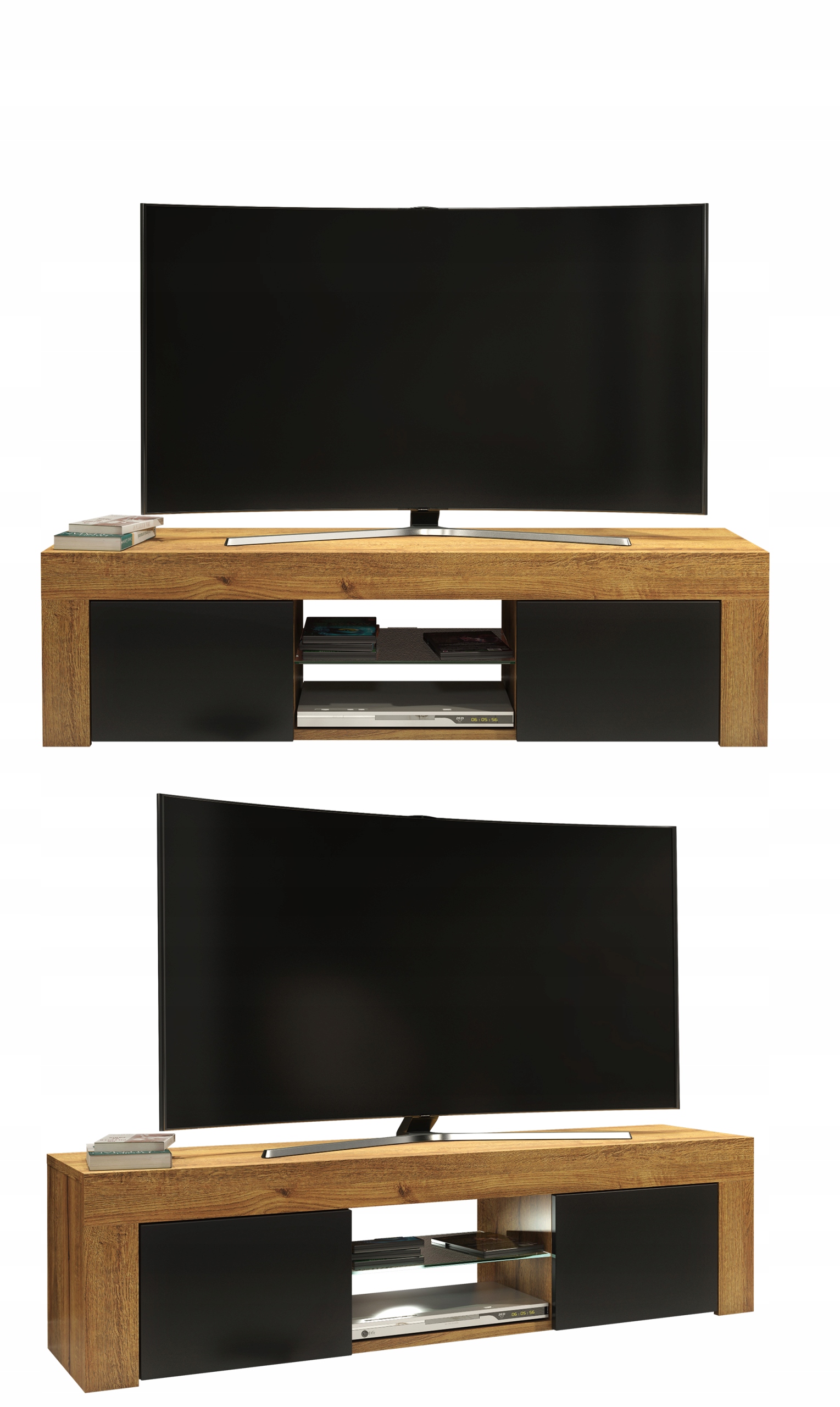 Szafka Loft Retro Dąb Mat/Czarny Mat RTV Mała Komoda Stolik TV 130 cm E046