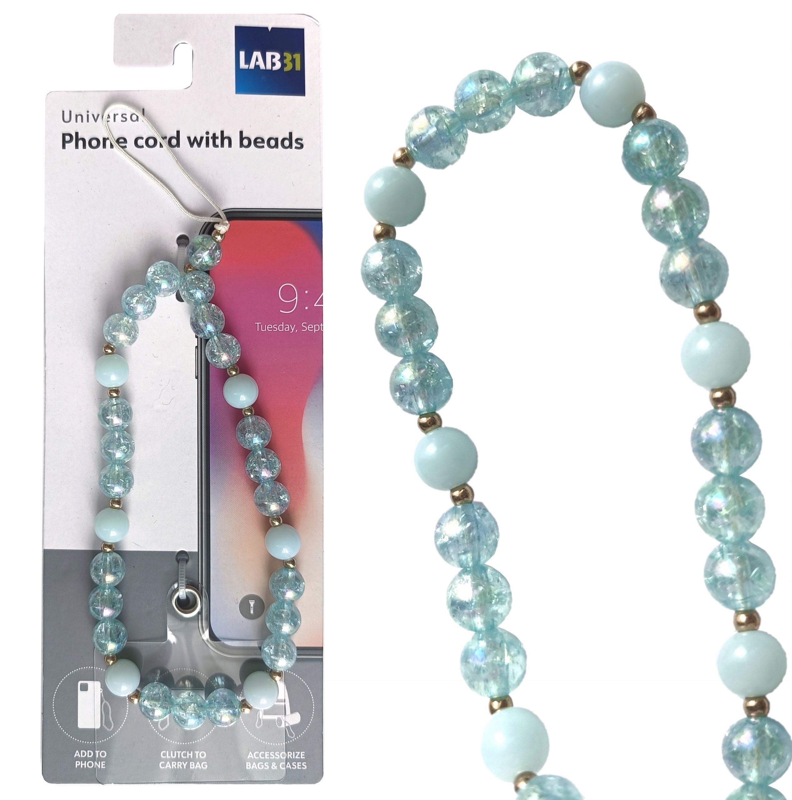 ZAWIESZKA Z KORALIKAMI DO TELEFONU SMYCZ BRELOCZEK KORALIKI PERŁY