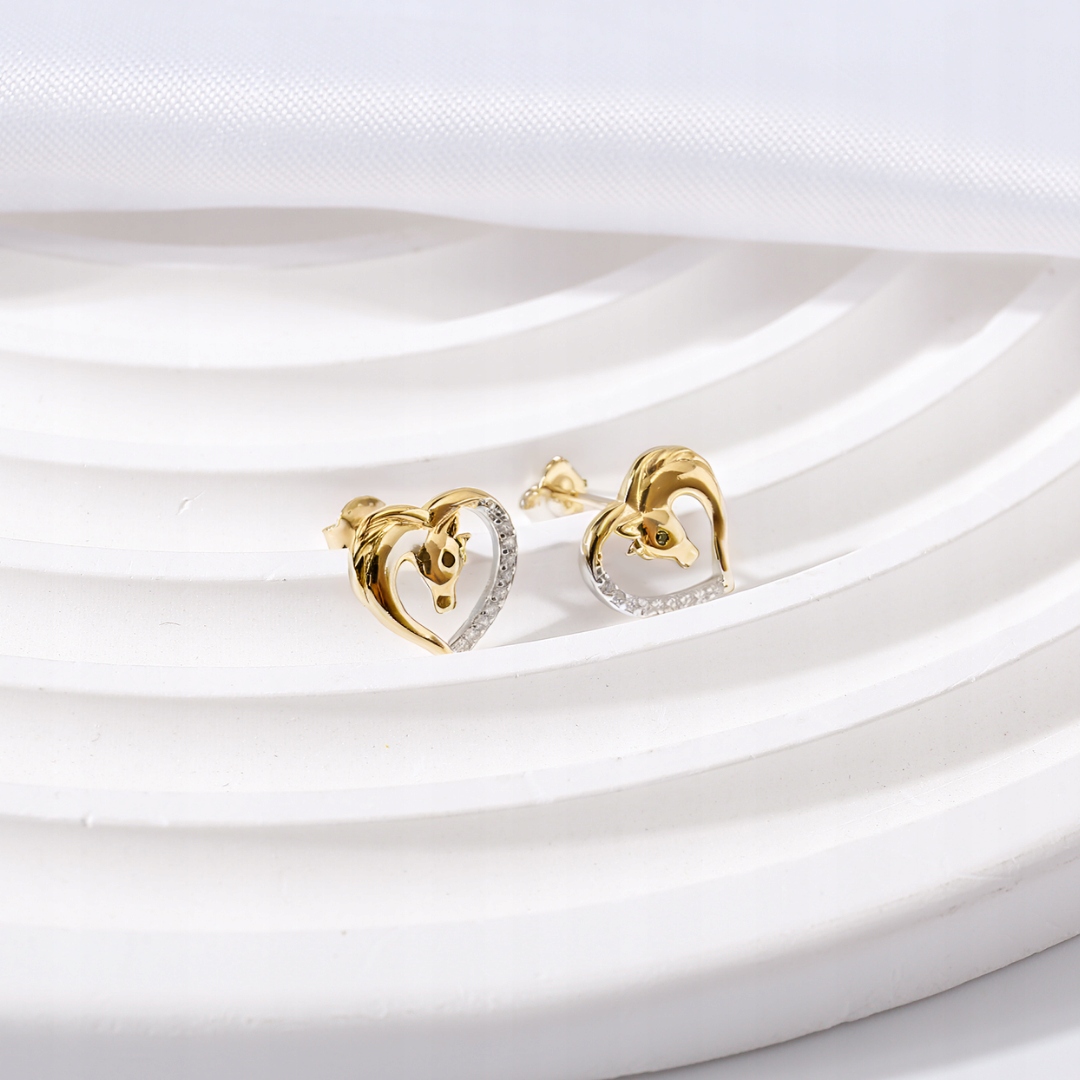 Kolczyki Złote Dla Dziewczynki Koniki w Sercu Srebro 925 Sztyfty Wkrętki Marka Mennica Bydgoska