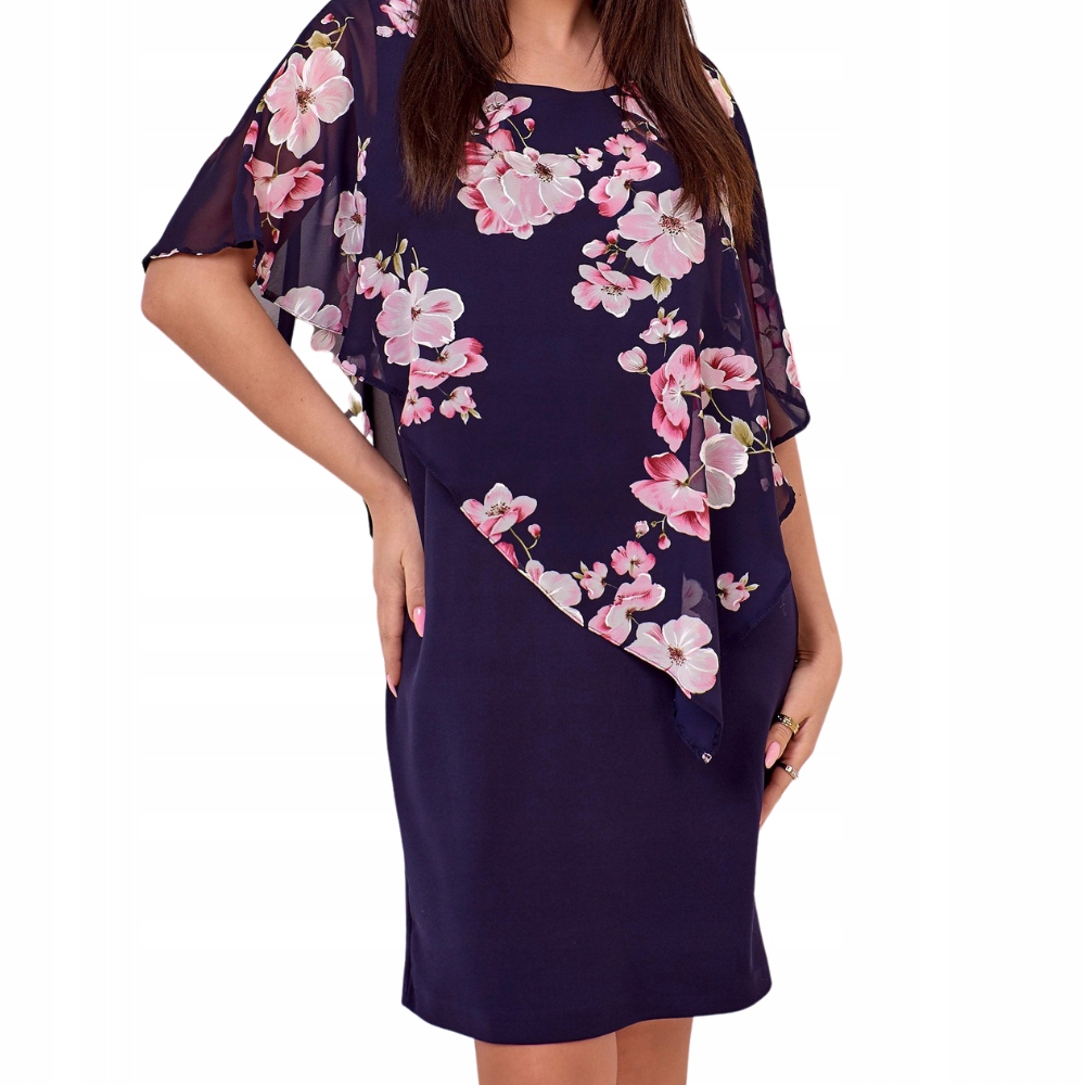 ELEGANCKA sukienka WIZYTOWA midi KWIATY 6XL Kolor inny kolor