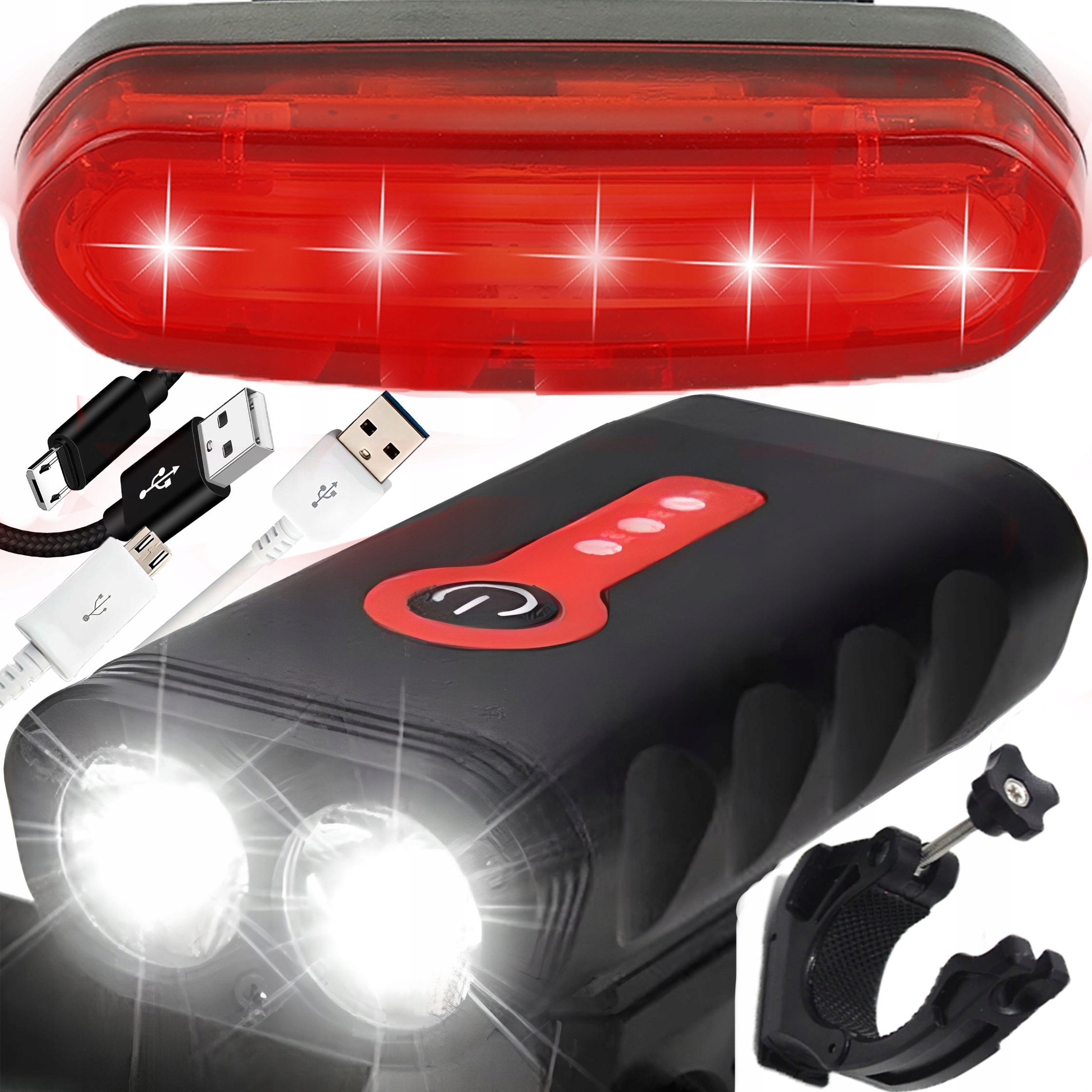 Lampka Rowerowa Przednia Tylna Mocna 1800 Lumenów Led Na Rower Kierownicę