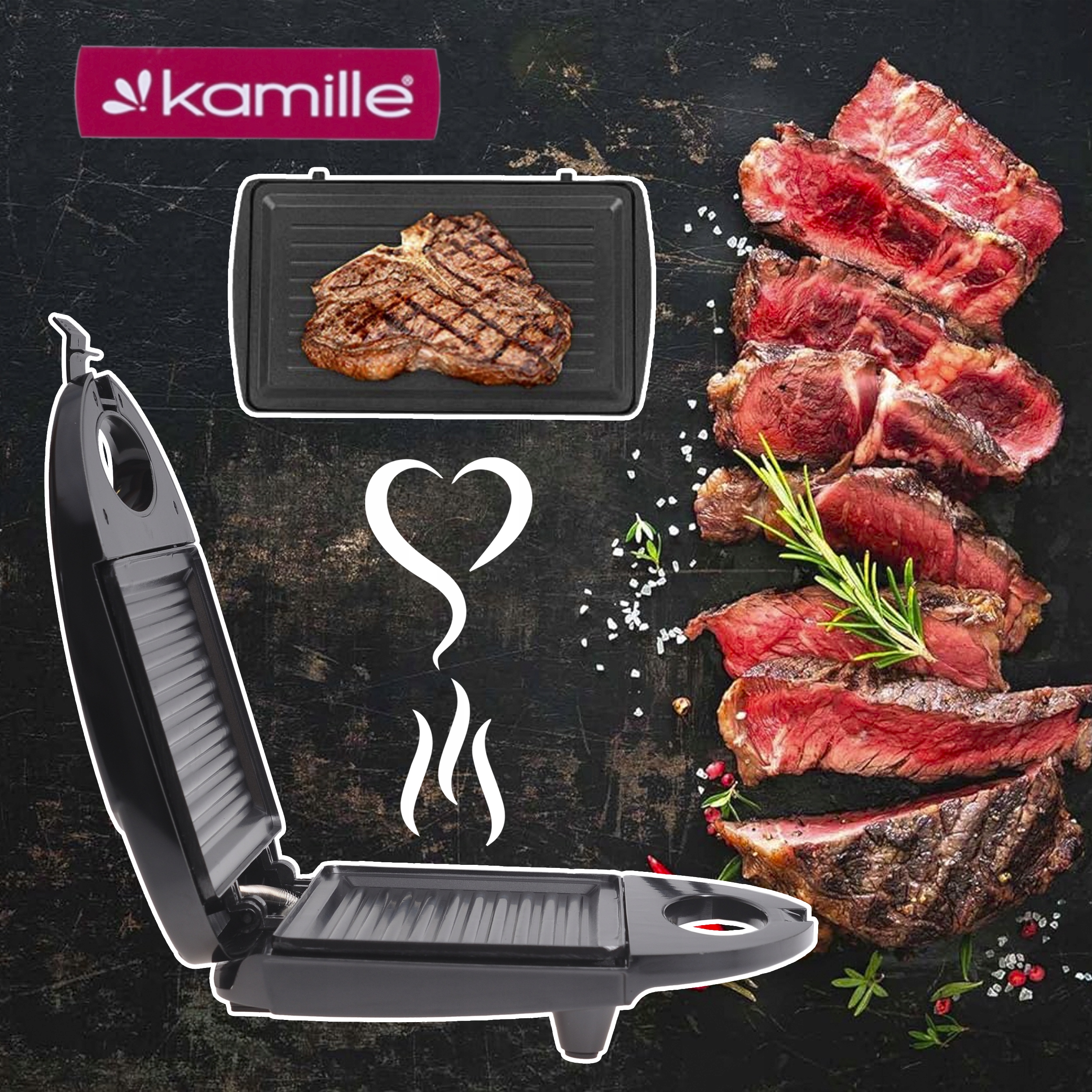 TOSTER OPIEKACZ SKŁADANY DO KANAPEK TOSTÓW SANDWICH KAMILLE Moc 800 W