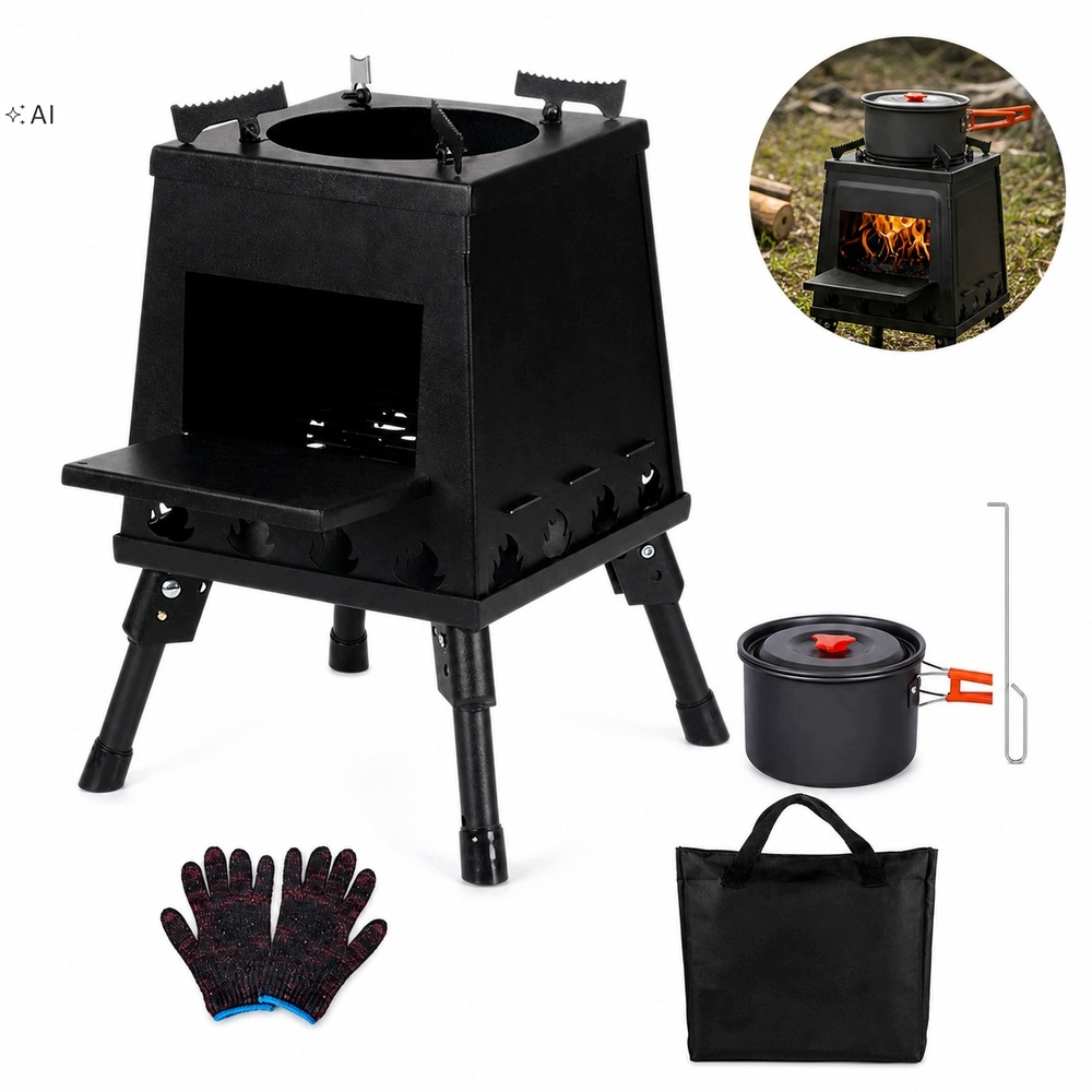 Skládací Kempingová Kamna 22*22 CM S Krytem A Zapalovací Tyčí