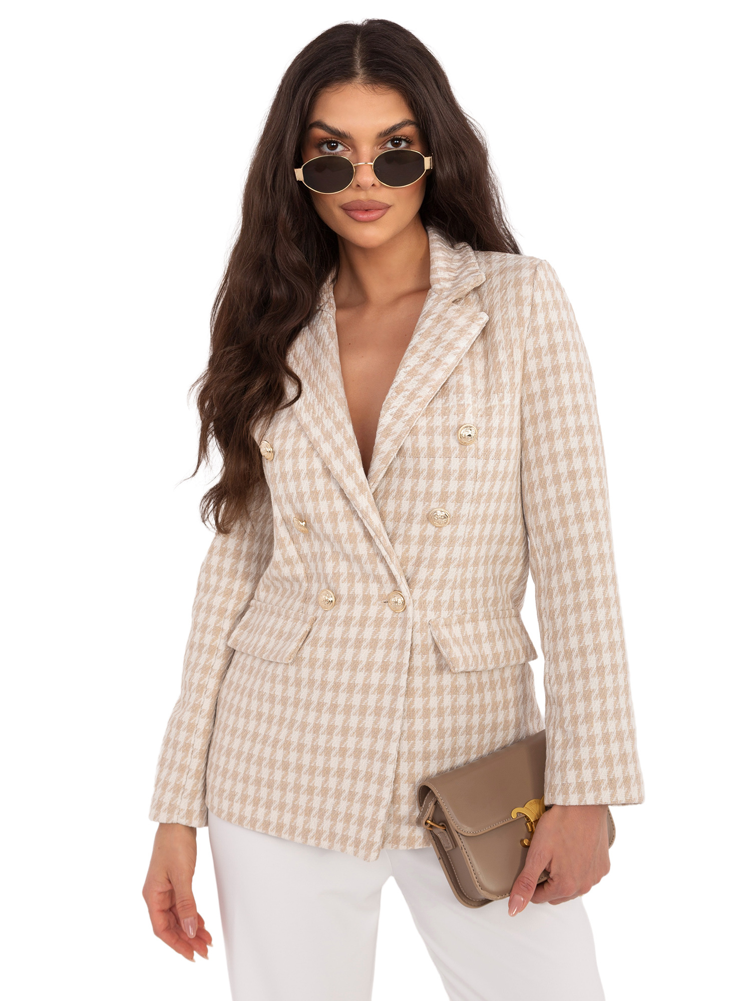 Marynarka Tweedowa Damska z Dwurzędowym Zapięciem