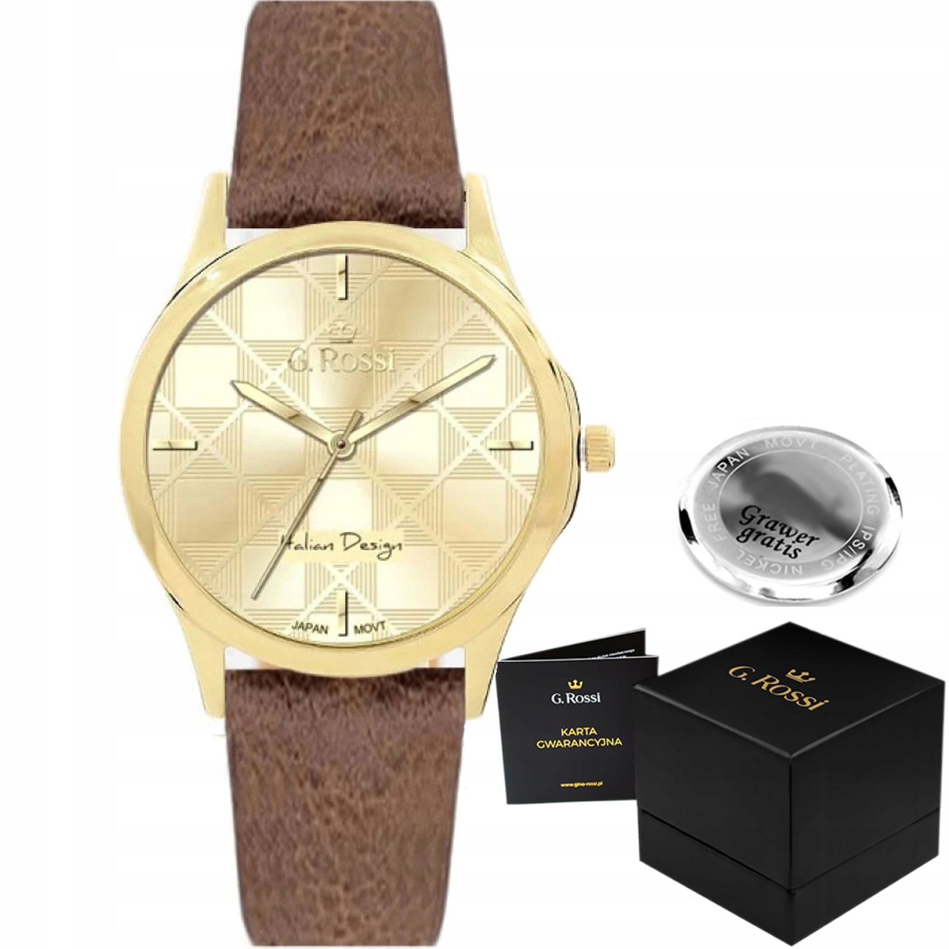 Dámské hodinky G. Rossi Miroe – elegantní ciferník – kožený řemínek Gravírování