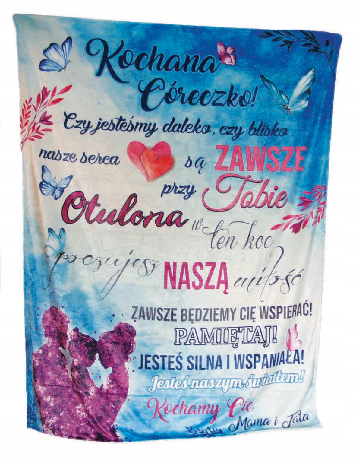 KOC DLA CÓRKI OD MAMY I TATY,RODZICÓW 200X150CM Rodzaj koc