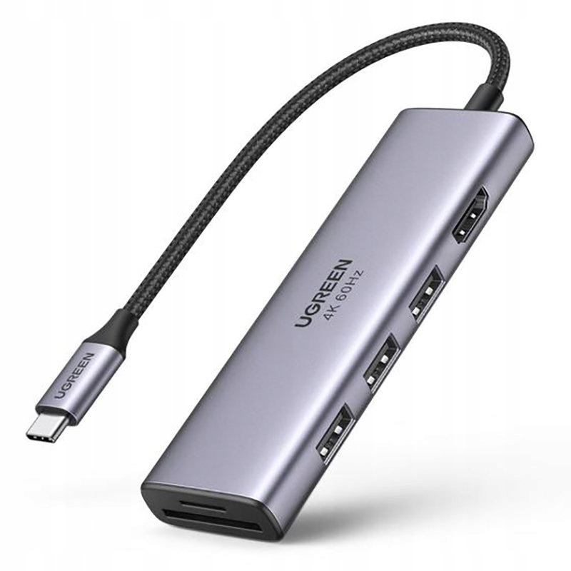 6v1 multifunkční Usb-c Hub 3x Usb Hdmi 4K čtečka karet Sd a Tf šedá
