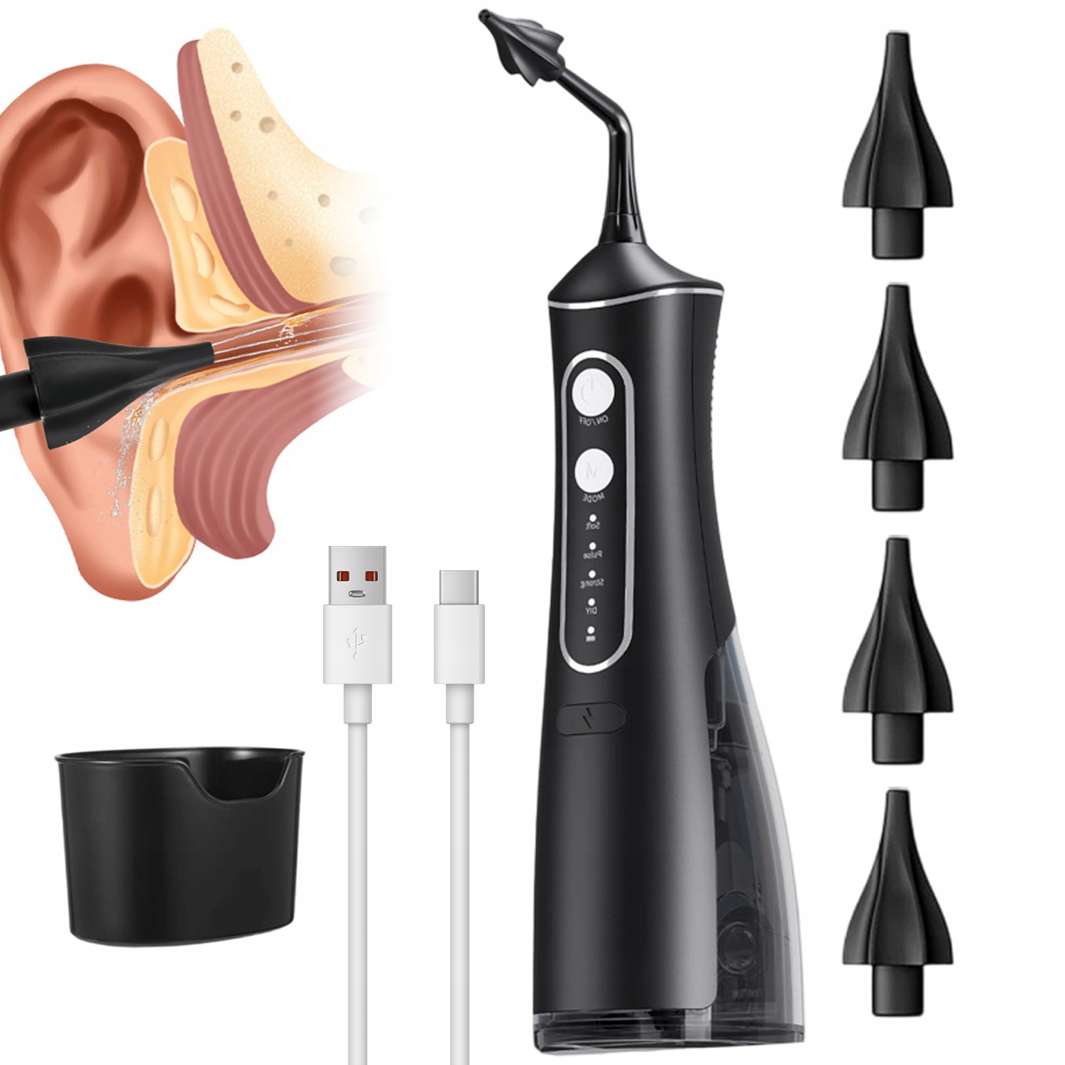 Irygator Do Czyszczenia Uszu 4 Poziomy Ciśnienia Tryb Diy Zbiornik 300ML