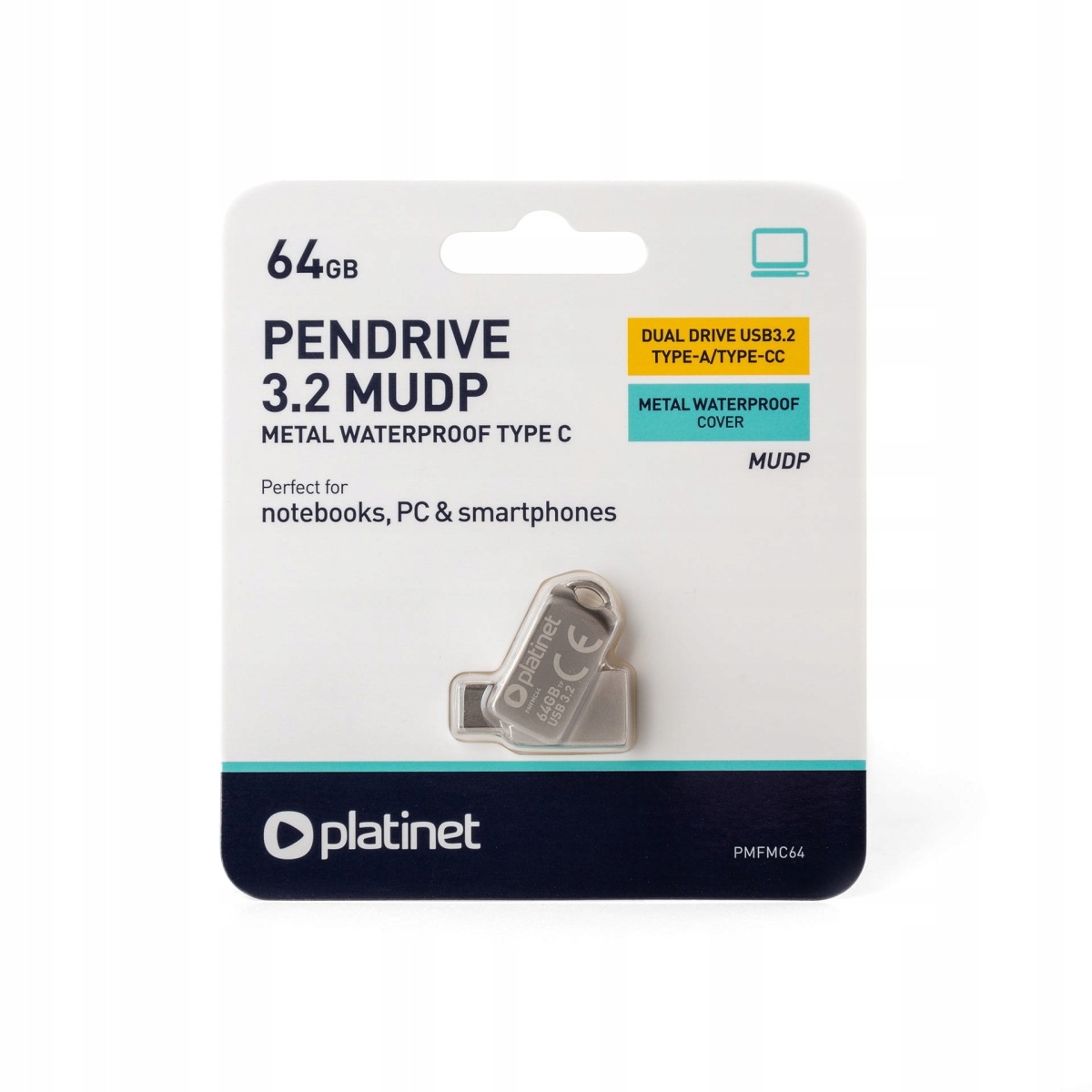 Platinet Pendrive 2IN1 Usb-a 3.2 Usb-c 64GB Metal Udp Vízálló [45971]