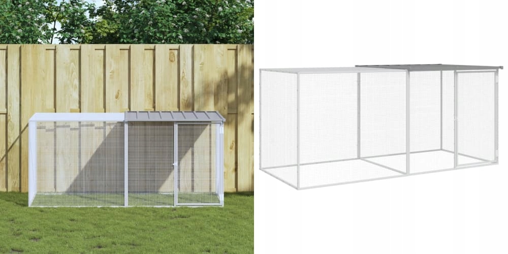 Světle šedá klec pro kuřata se střechou, ocel, 203 x 98 x 90 cm