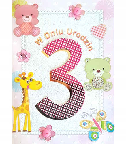 

Kartka na 3 urodzinki dla dziewczynki 3 latka M512