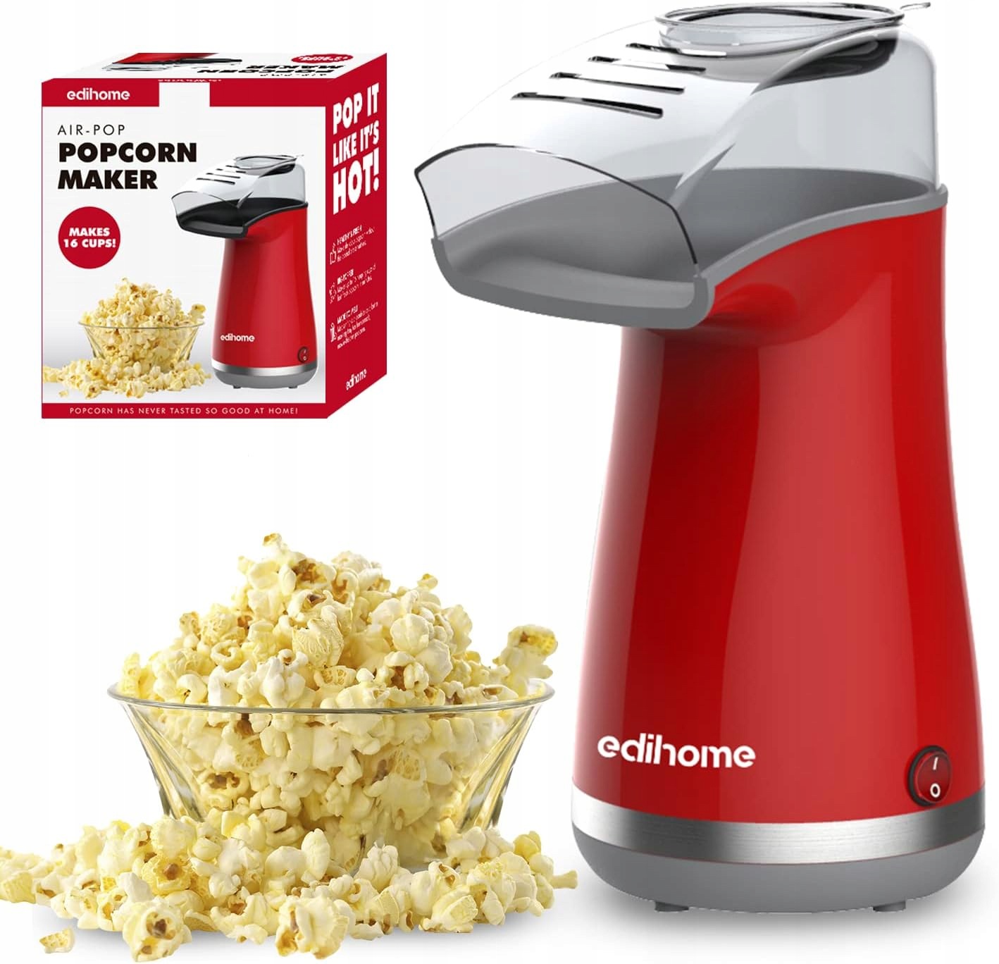 Strojek Na Popcorn 1200 W Edihome Je Připraven Za 2 Minuty, Červený