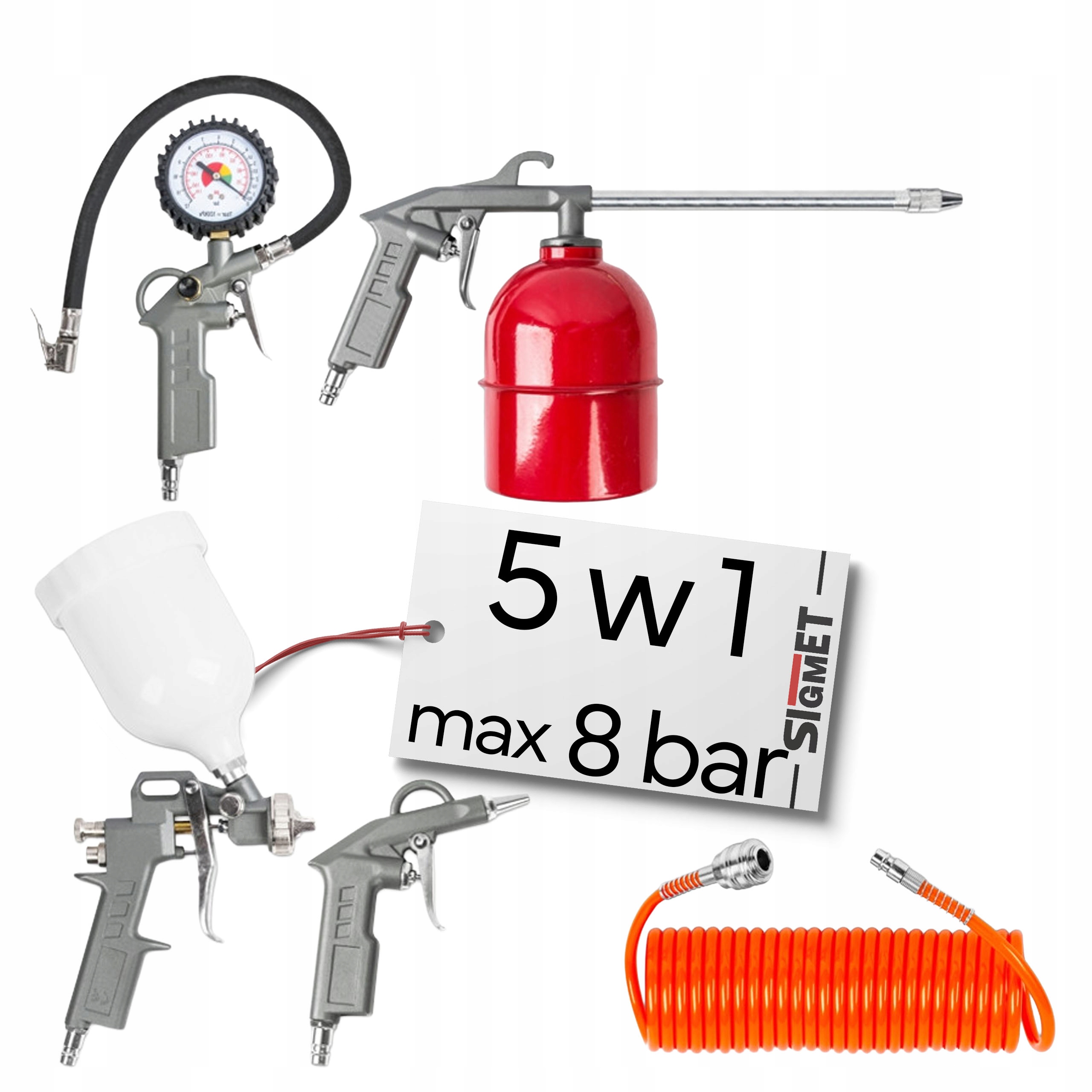 Sada 5v1 pneumatického nářadí pro kompresor hadice 5 m mycí pistole