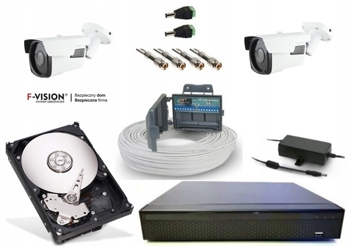 Zestaw monitoring 2 kamery 2Mpx FullHD zoom puszki Maksymalna pojemność dysków 6 TB