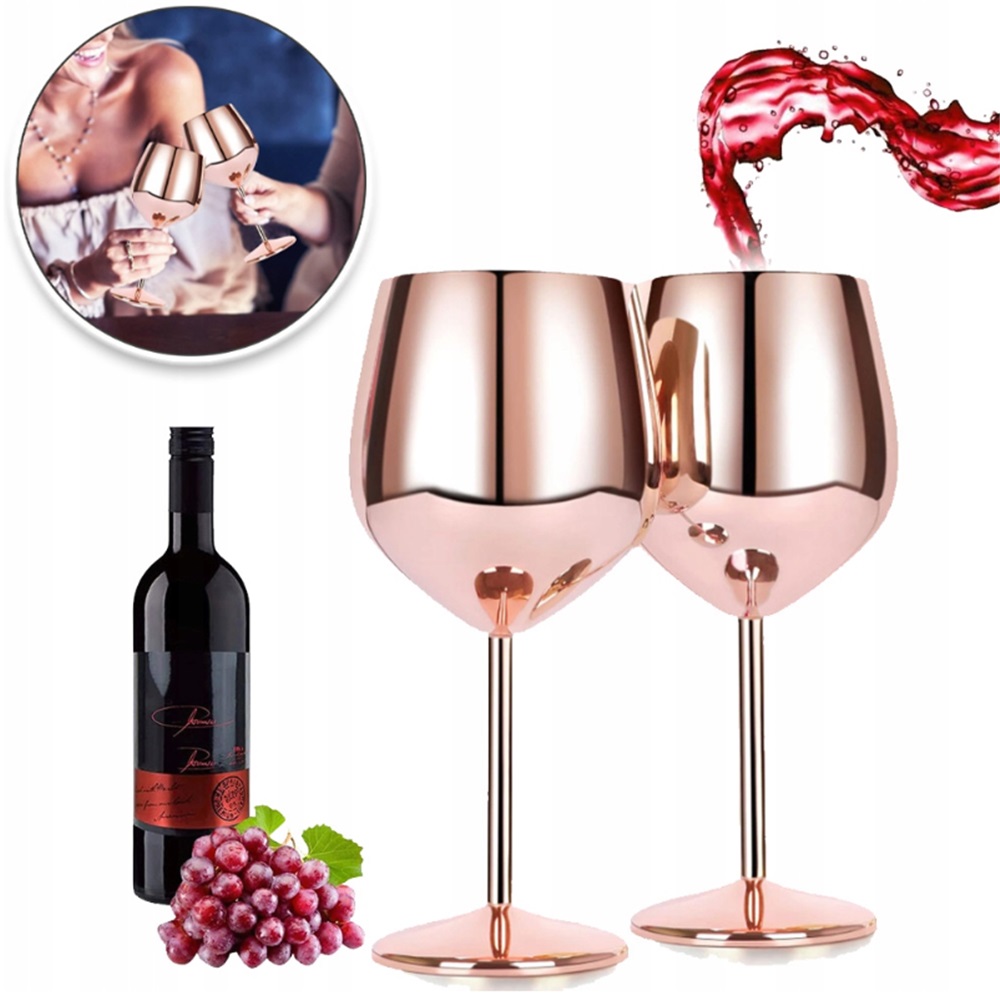 Elegantní Skleničky Na Víno Gin Ocelové Růžové Zlato 500ML 2KS Dárek