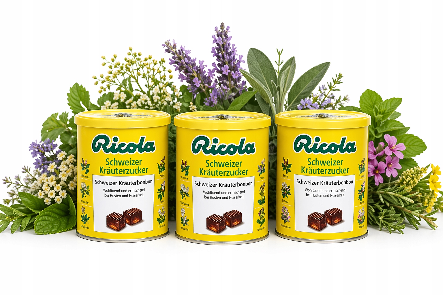 Ricola Cukierki ziołowe do Ssania na kaszel chrypkę Szwajcarskie 3x100szt