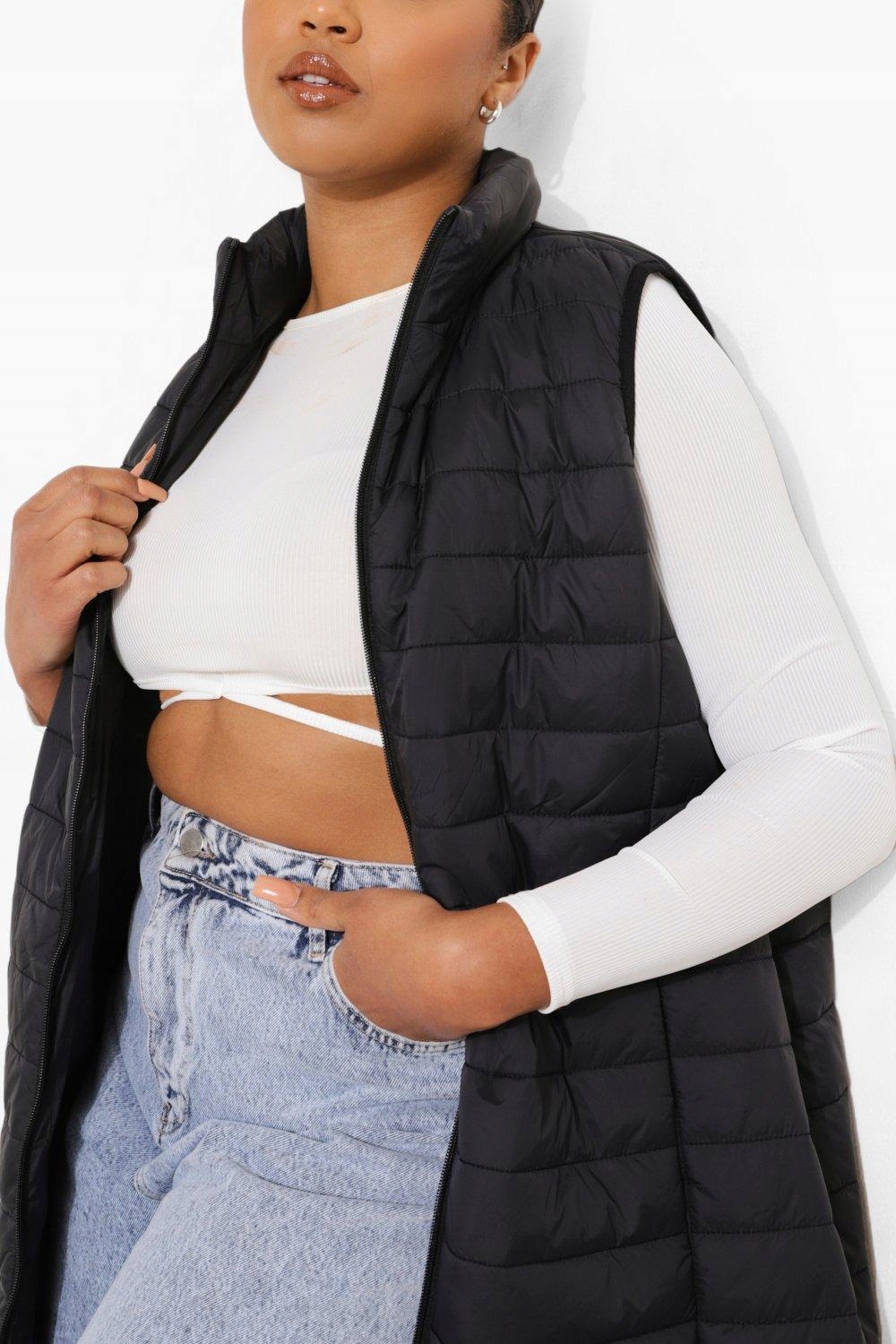CZARNA DŁUGA KAMIZELKA BEZRĘKAWNIK PIKOWANY OCIEPLANY ZE STÓJKĄ BOOHOO 46 Płeć kobieta