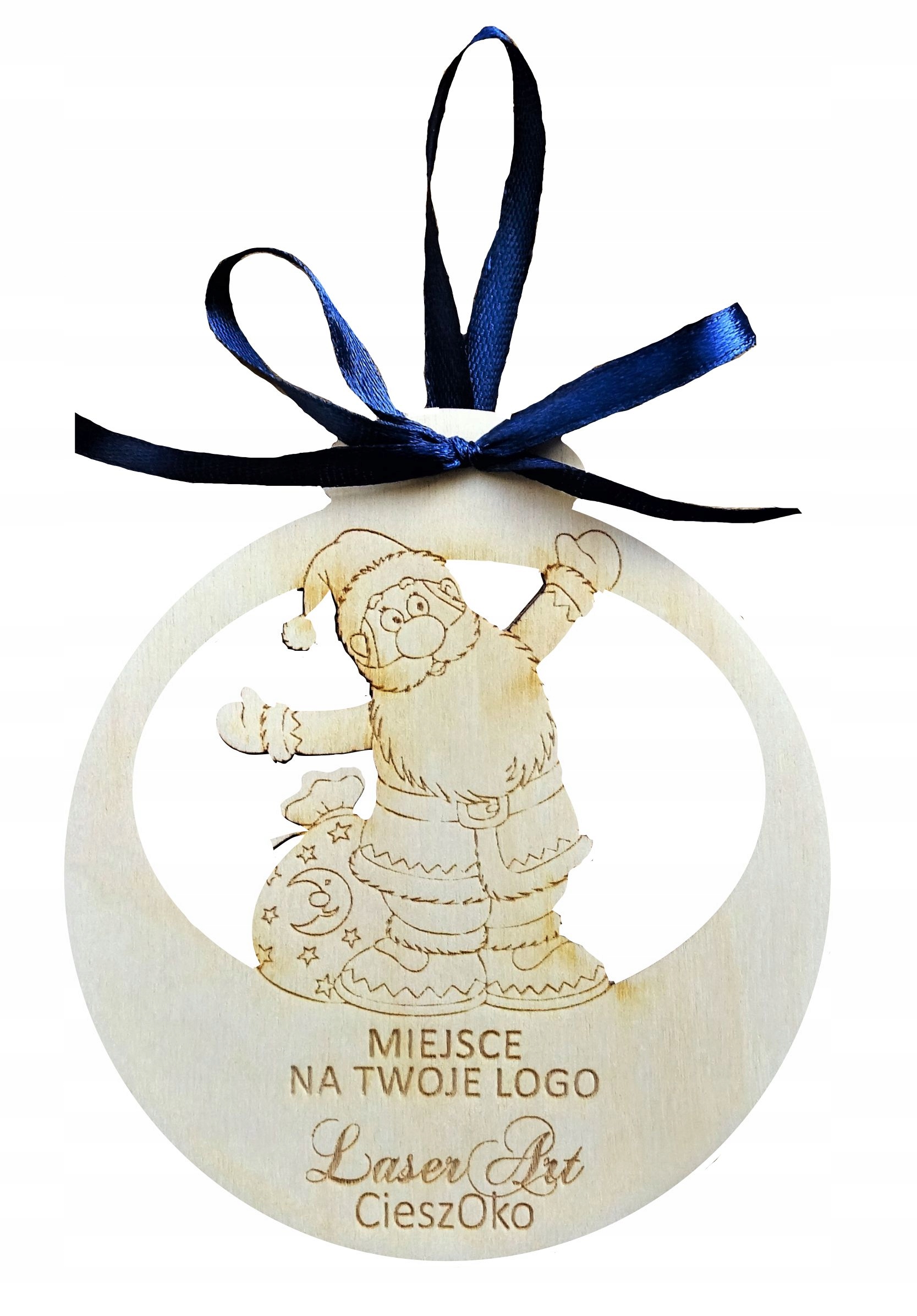 

Bombka firmowa drewno logo Mikołaj 11 cm