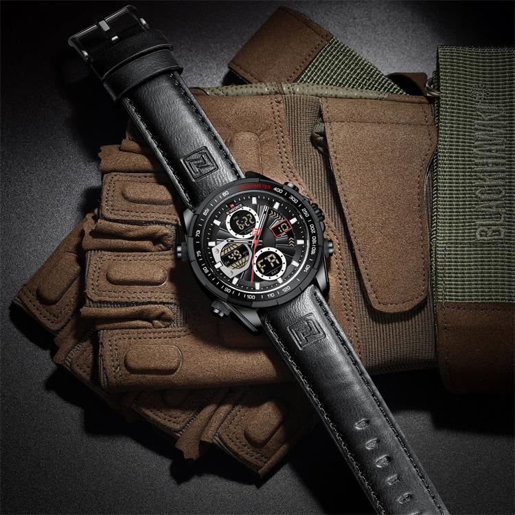 ZEGAREK MĘSKI NAVIFORCE NF9197L B/W/B Czarny pasek skórzany Datownik + BOX Model NF9197L