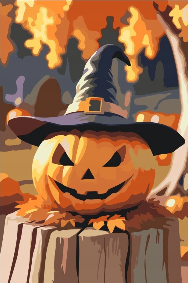 Diamantová výšivka Halloween Strašidelná dýně Podzimní park Les Čtverce 40x60 cm