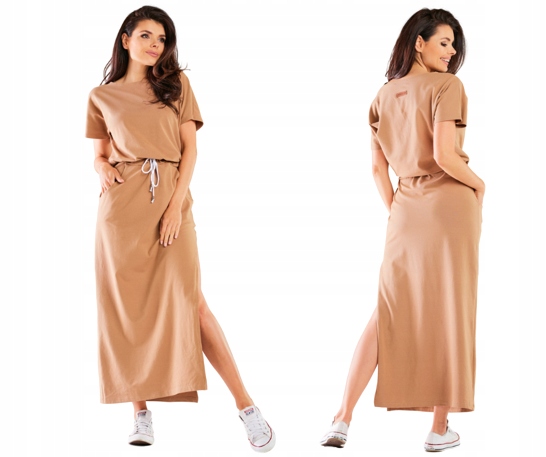 Dlouhá volná tepláková šaty s oversize zavazováním, L