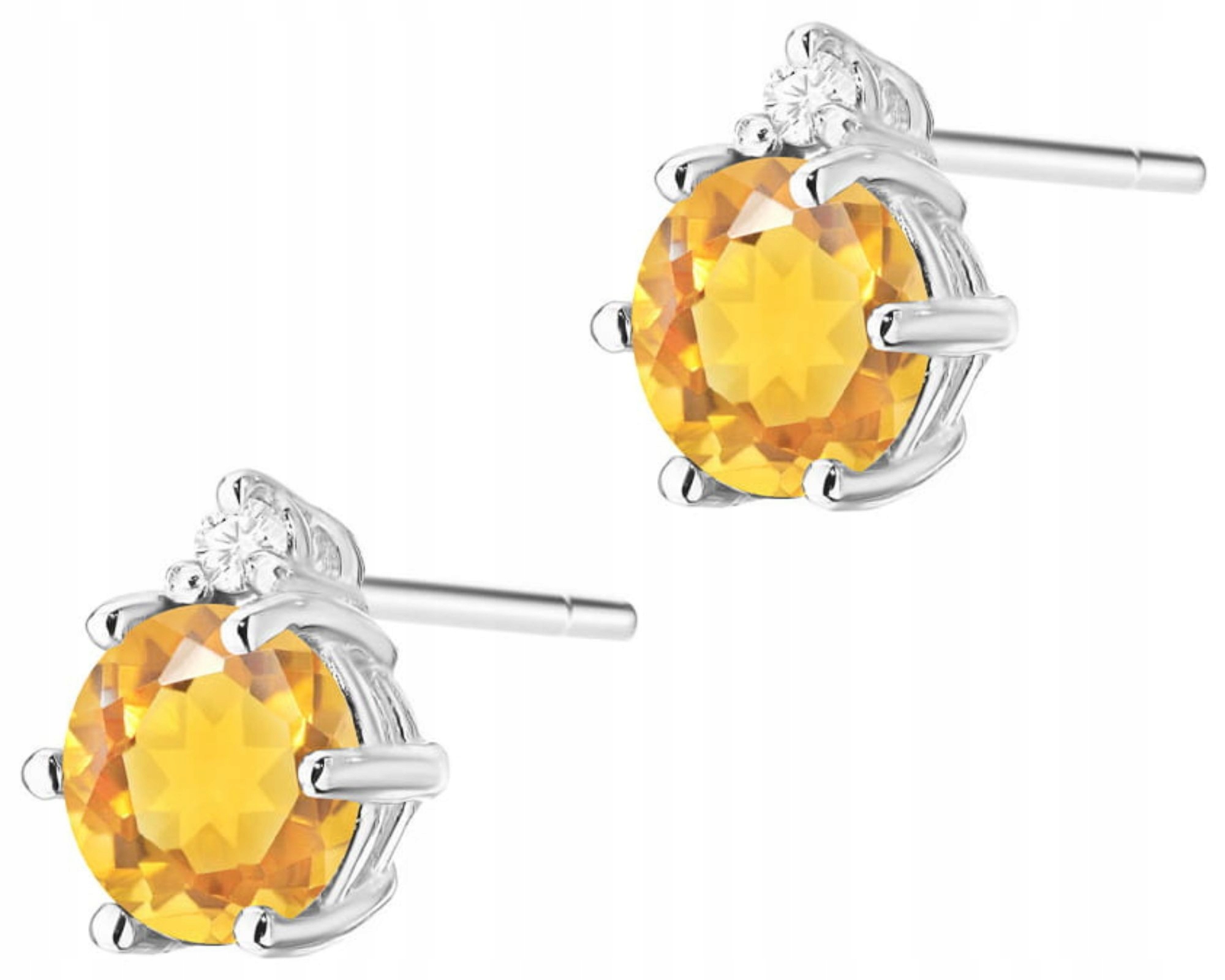 Bílé Zlato Náušnice 585 S Citronem A Briliantovými Diamanty Na Tyčince