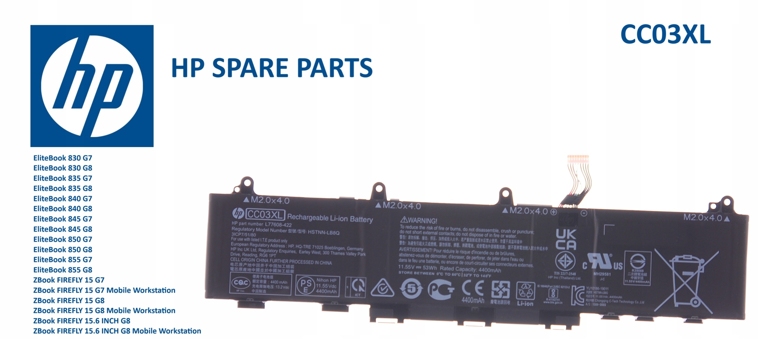 Baterie CC03XL pro notebooky Hp EliteBook a ZBook Firefly 4610 mAh