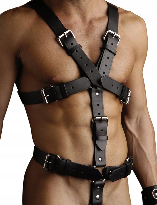 Pánské spodní prádlo Postroj na klec Kůže Body Černá