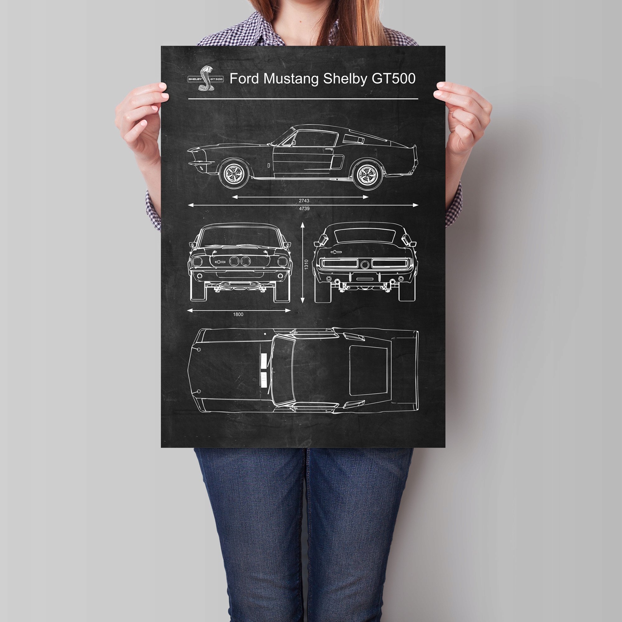 Plakat Shelby GT 500 Ford Mustang Retro Schemat Wysokość produktu 59.4 cm