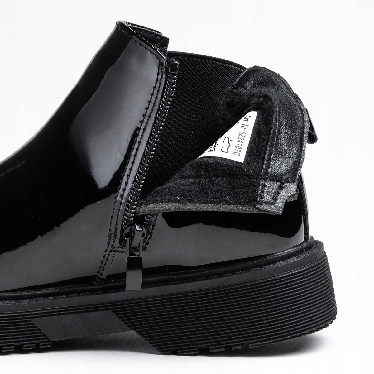 Trzewiki lakierowane modne sztyblety ocieplane lekkie botki SUWAK Wojtyłko Długość wkładki wew. 22.5 cm