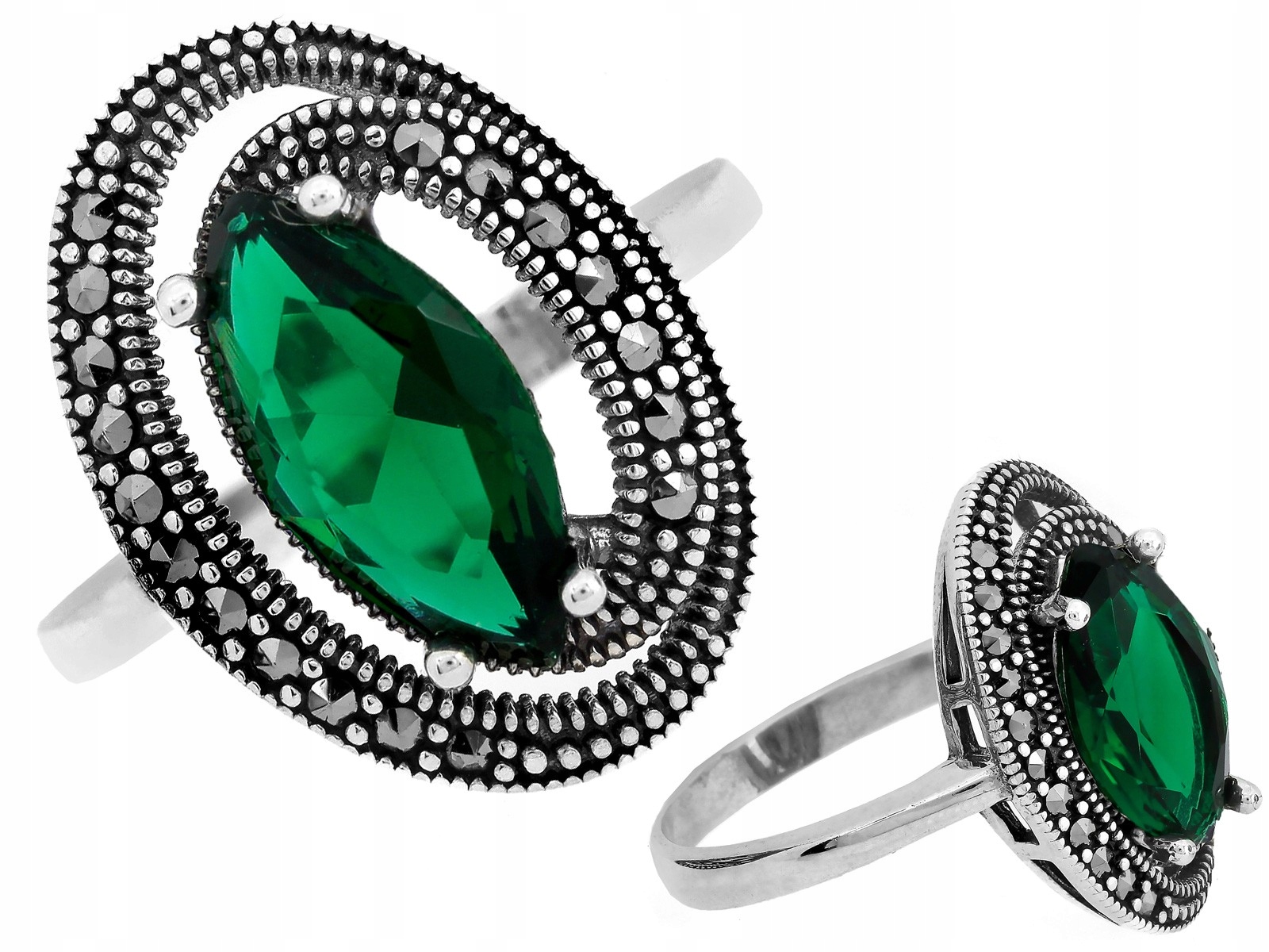 Prstýnek ze stříbra 925 se zeleným zirkonem, značkový, efektní