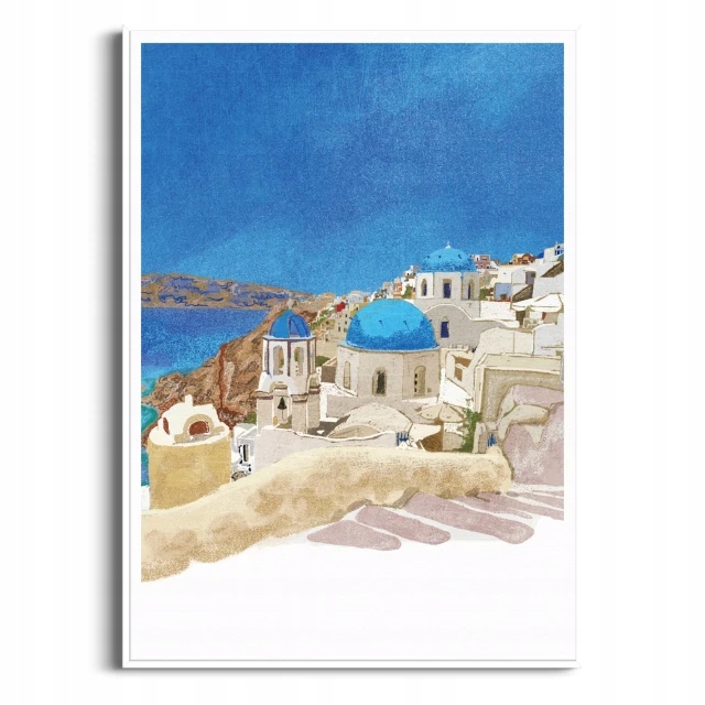 Obraz Plakat W Białej Ramie 40X50 Grecja Santorini Salon Sypialnia