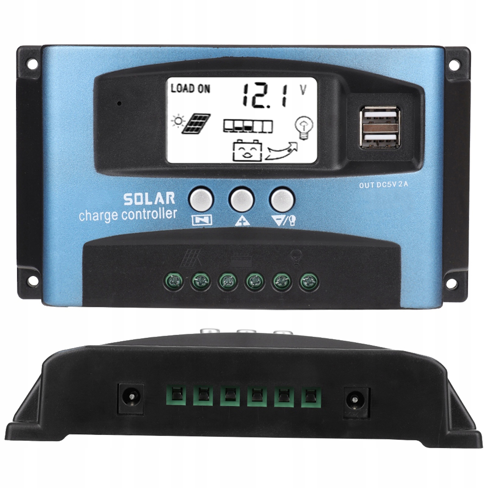 Regulator Ładowania Solarnego LCD 12V 24V 2x Usb Kontroler Solarny 100A