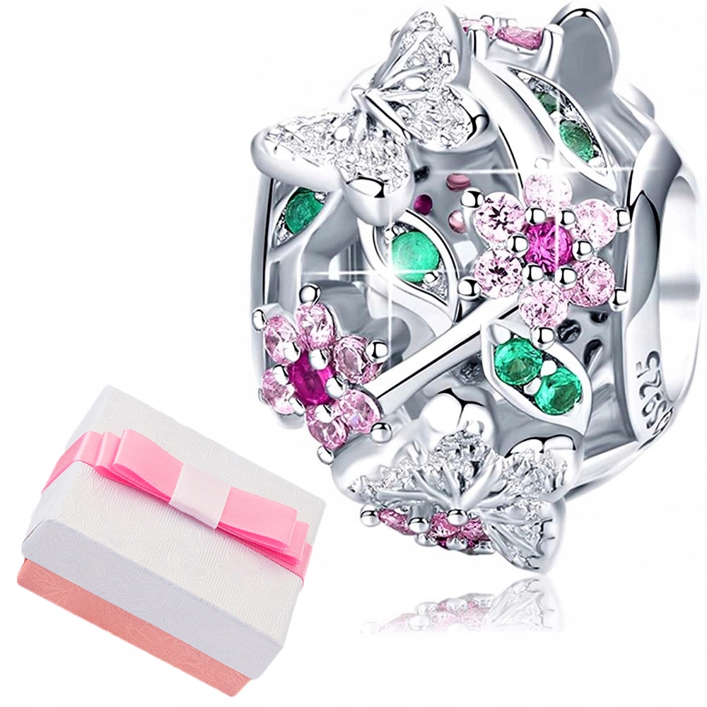

Charms Kwiatki Zawieszka Srebrna Motylki Beads 925