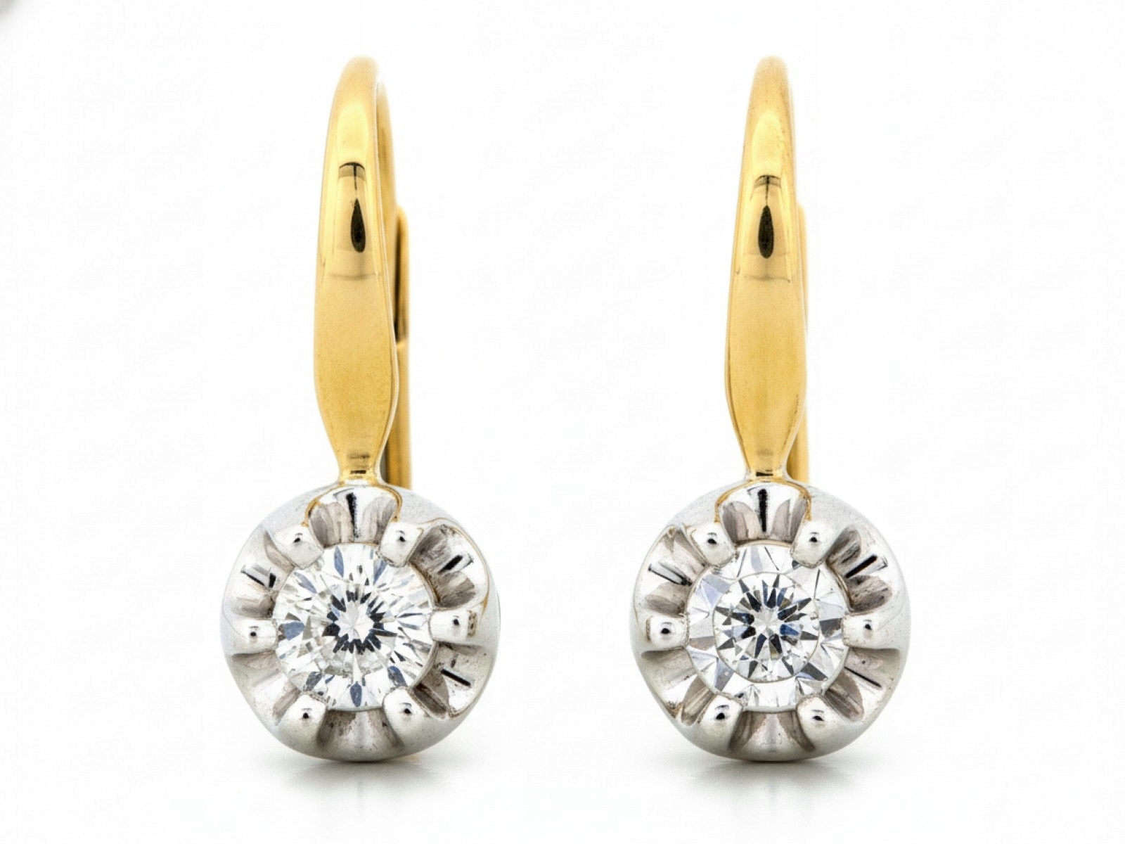 Zlaté náušnice 585, dvoubarevné, anglické zapínání s briliantem 0,18 ct.
