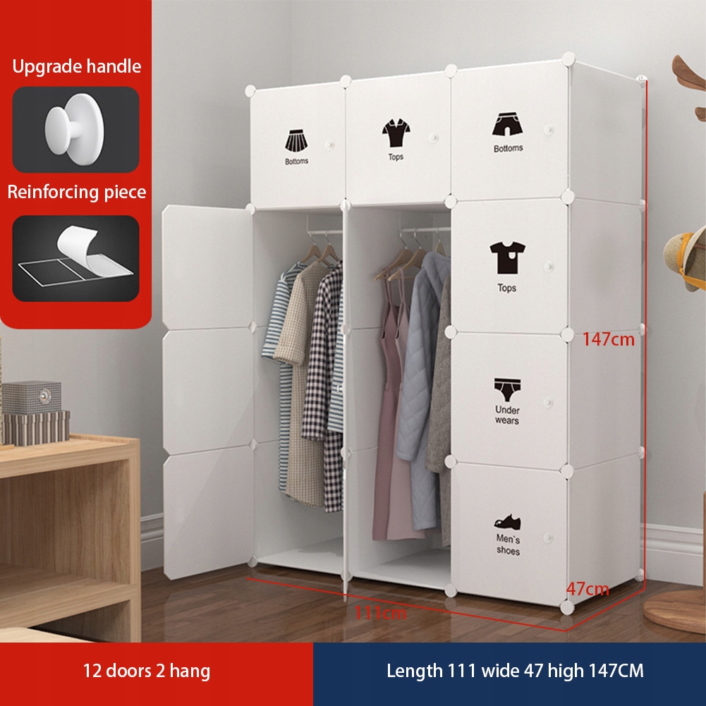 Przenośna szafa na ubrania, szafa do sypialni z drzwiami, Biały111x47x147cm Kód výrobcu Rudypinky