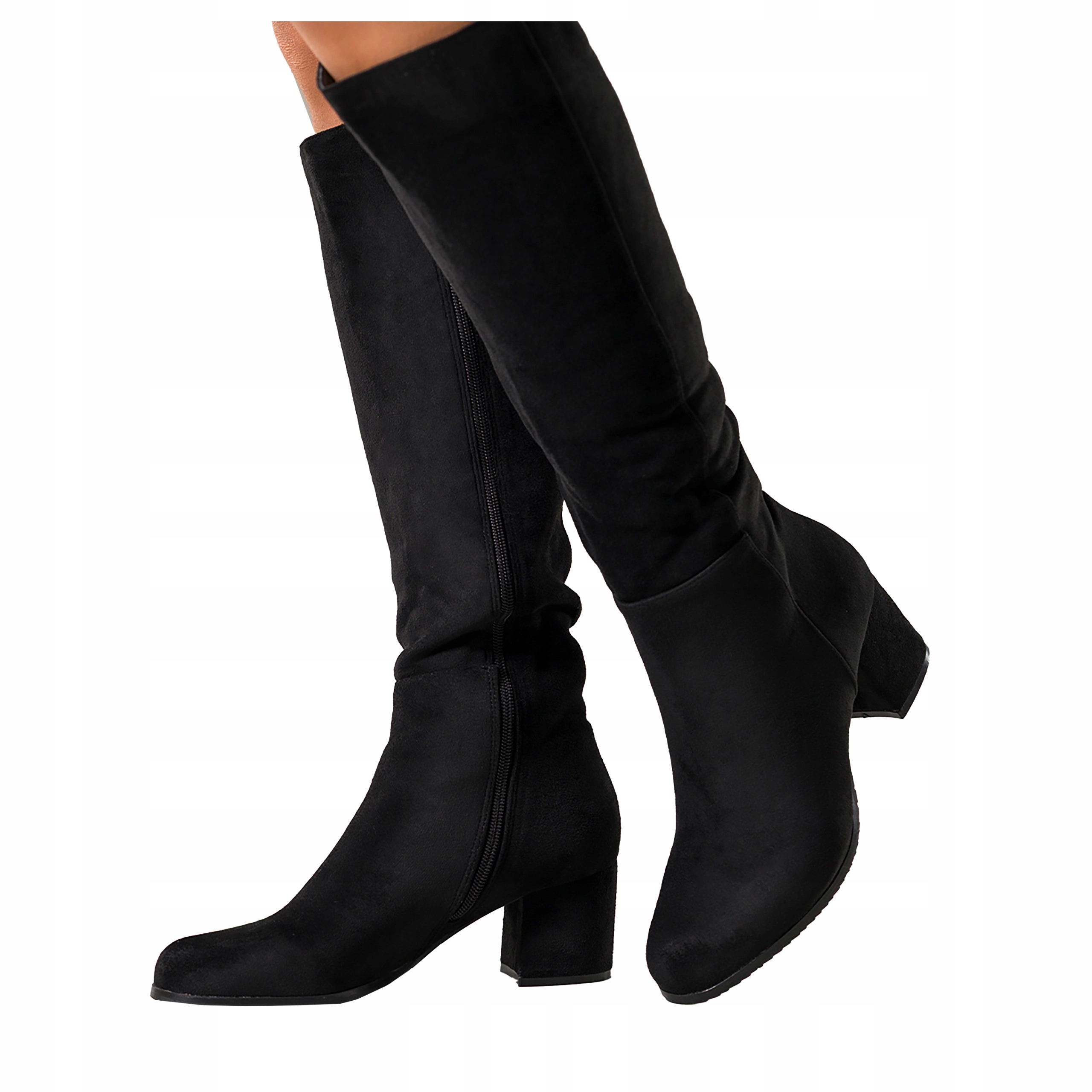 Kozačky Černé Dámské Pohodlné Podpatek Sloupek Klasické Moderní Semišové vel. 36