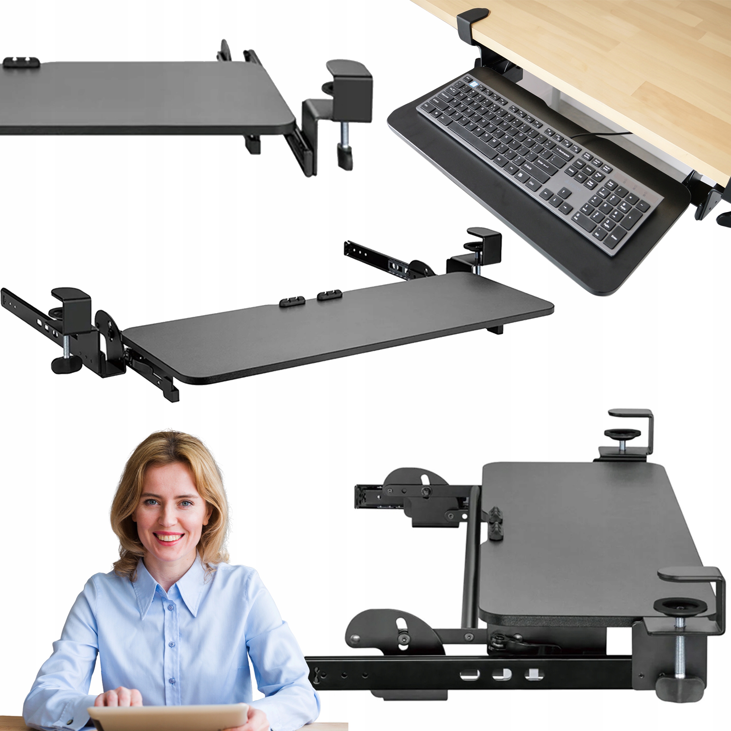 Držiak Na Klávesnicu Výsuvná Polica Pod Dosku Nastaviteľná Výška 50 x 24 cm