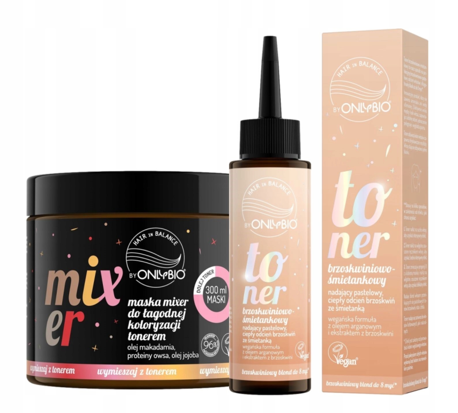Onlybio Toner na vlasy Broskvově Smetanový Maska Mixer Set