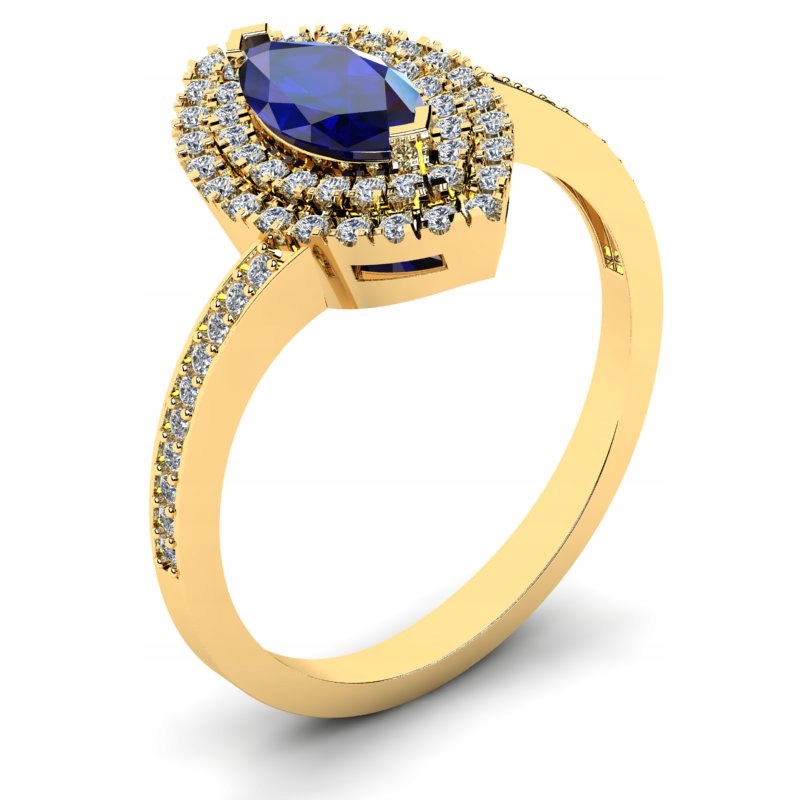 

Pierścionek Koktajlowy Złoty Z Szafirową Cyrkonią