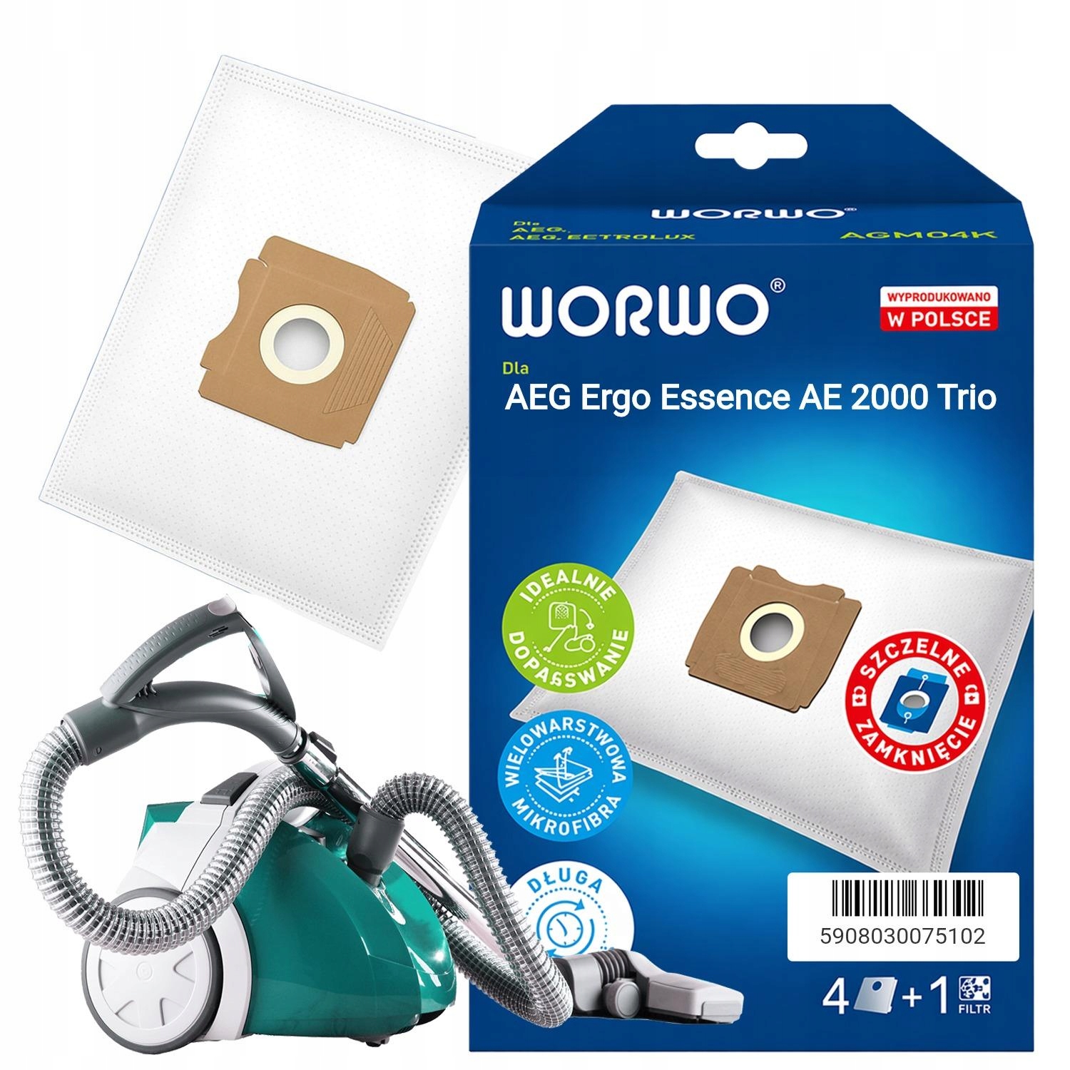 Worki Do Odkurzacza Aeg Ergo Essence Ae 2000 Trio AGMB01, 4 Sztuki, Filtr