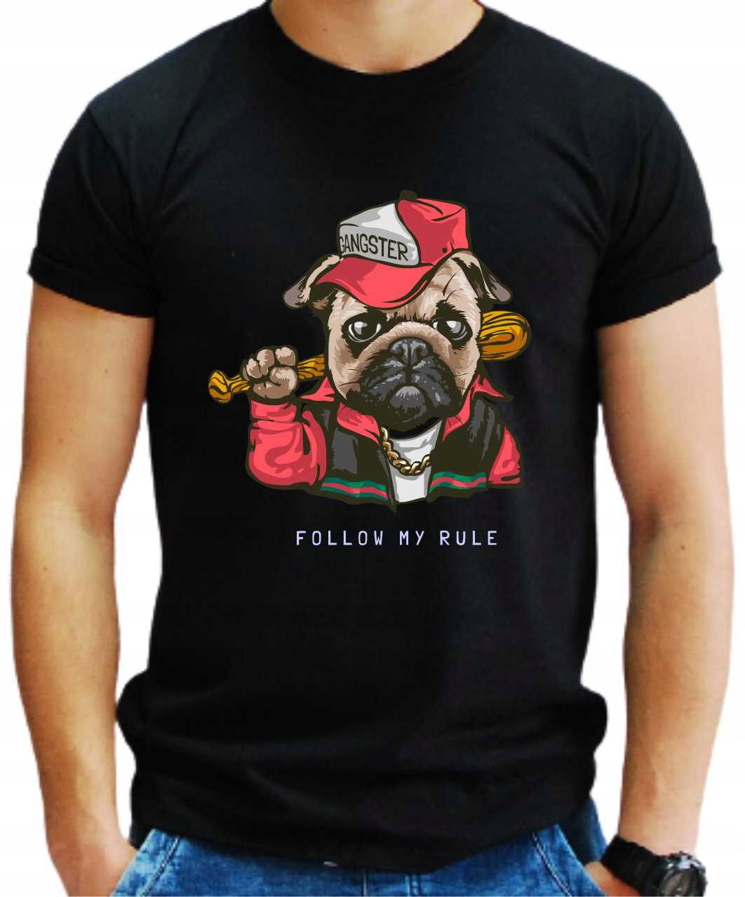 

Koszulka męska Mops Pug czarna bawełniana Xs