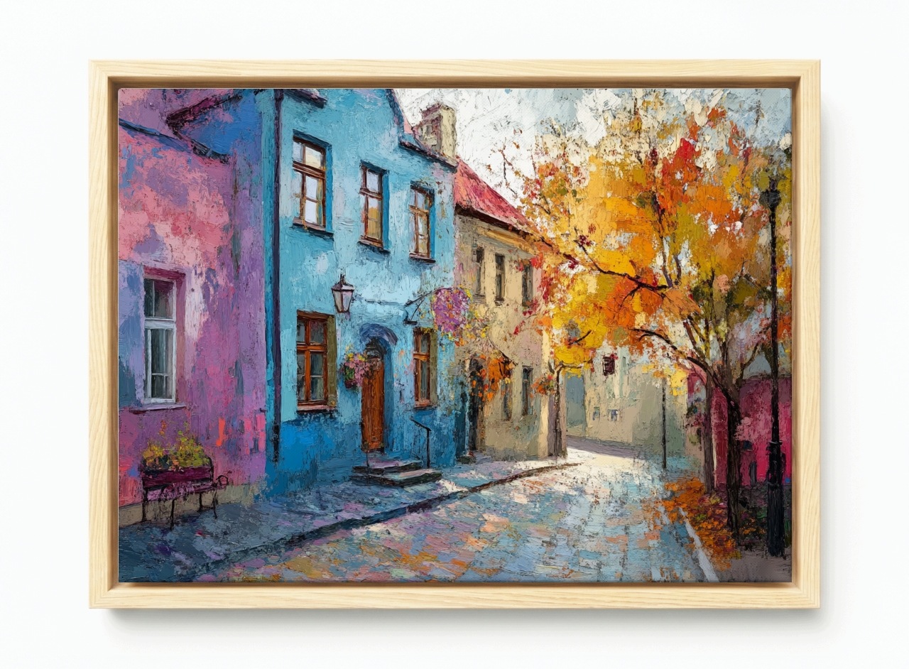 Obraz Rám Americký Box Město Ulička Domy Kamínky Podzim Pohled 60x40