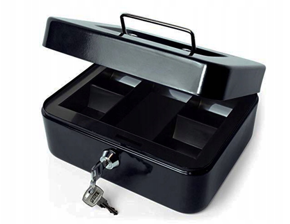 KASETKA METALOWA NA PIENIĄDZE SEJF KLUCZ DOKUMENTY Kolor czarny